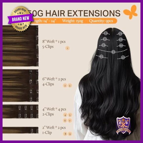 18 Inch Clip-In Human Hair Extensions, 150g Thick Weft, 9 Pieces main image 4